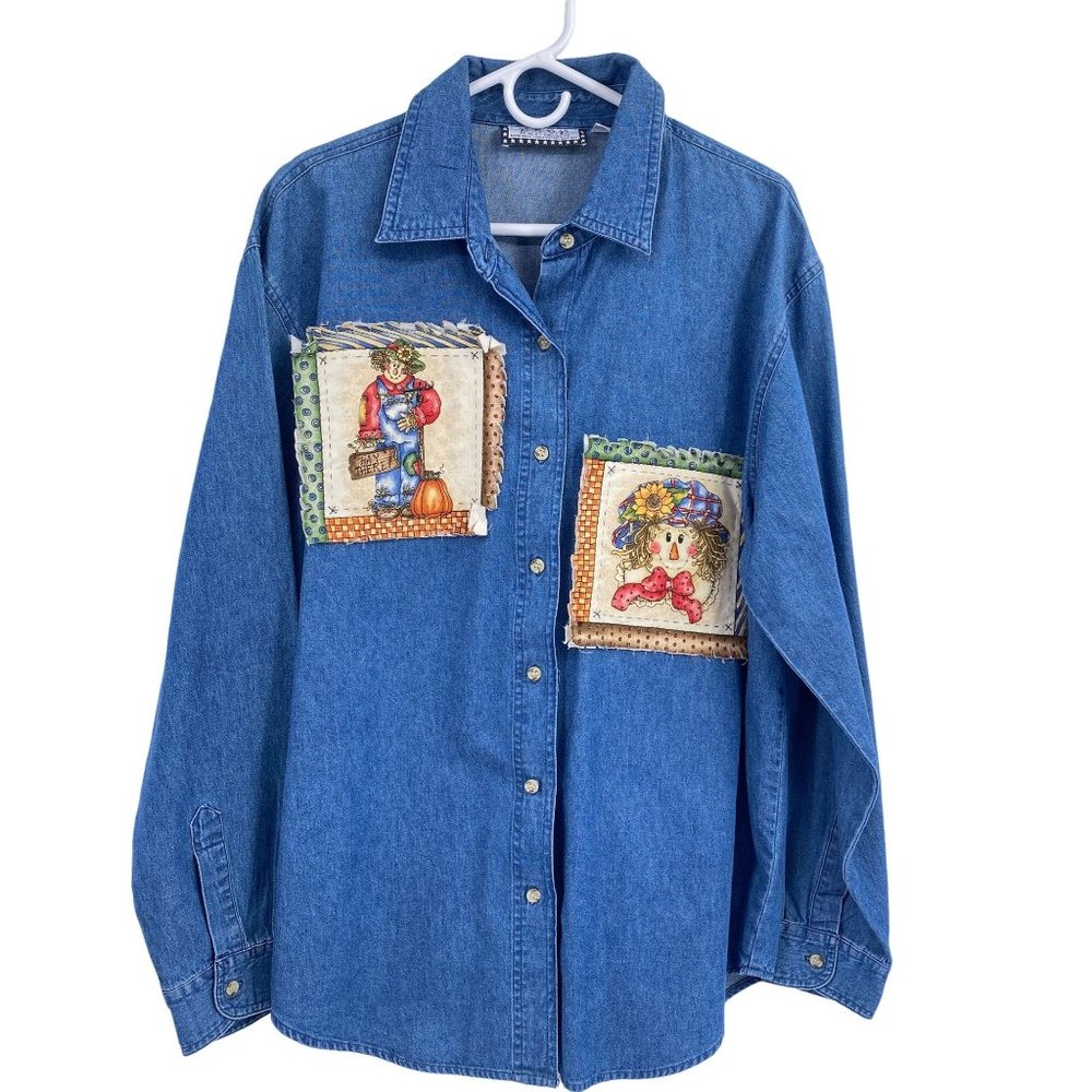 RSVP‎ by Ace denim chambray button front fall scarecrow shirt size large
